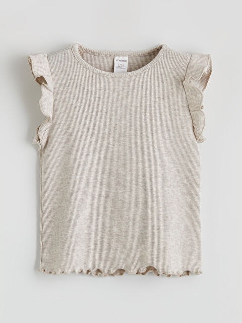 LCW ECO Fırfırlı Bisiklet Yaka Kız Çocuk Triko Tişört - S6II15Z1-L8P