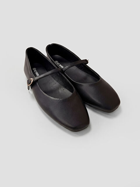 LCW STEPS Women's Square Toe Ballet Flats with Buckle Detail - S6IK32Z8-HUC