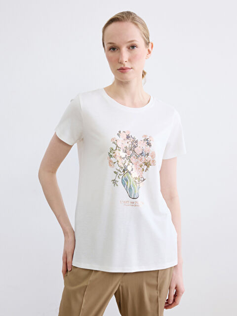 LCW EVERYDAY Bisiklet Yaka Çiçek Baskılı Kadın Tişört - S6IK54Z8-R9J
