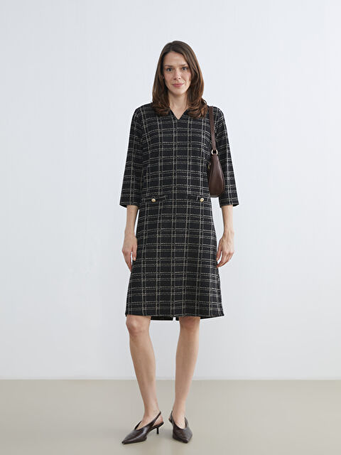 LCW Grace Kaçık Yaka Ekose Elbise - S6IK64Z8-MHS