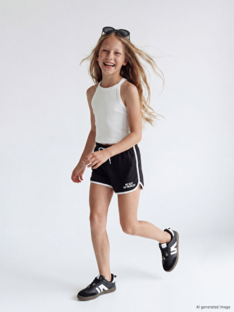 LCW Kids Slogan Baskılı Kız Çocuk Şort