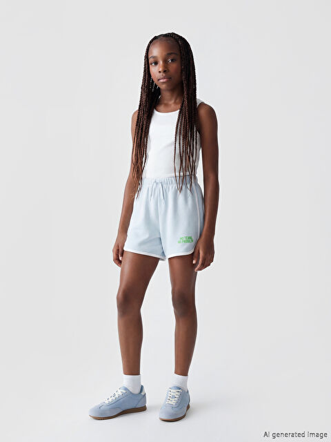 LCW Kids Baskılı Sweatshirt Kumaşı Kız Çocuk Şort