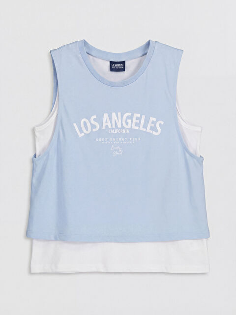 LCW Kids Bisiklet Yaka Los Angeles Baskılı Kız Çocuk Atlet