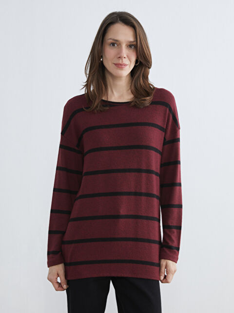 LCW Grace Bisiklet Yaka Çizgili Kadın Tişört - S6IL32Z8-LEG