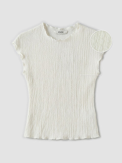 XSIDE Bisiklet Yaka Fırfırlı Dokulu Bluz