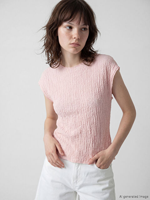 XSIDE Bisiklet Yaka Fırfırlı Dokulu Bluz - S6IL39Z8-1H3