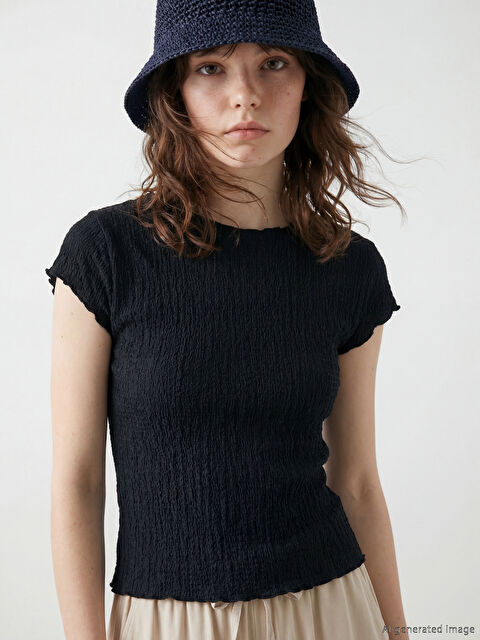 XSIDE Bisiklet Yaka Fırfırlı Dokulu Bluz - S6IL39Z8-CVL