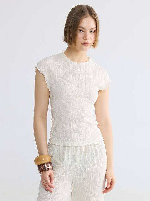 XSIDE Bisiklet Yaka Fırfırlı Dokulu Bluz