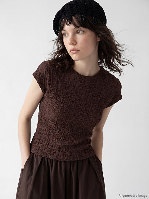 XSIDE Bisiklet Yaka Fırfırlı Dokulu Bluz - S6IL39Z8-S7U