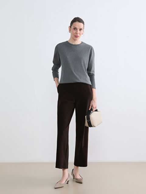 LCW Grace Beli Lastikli Kadın Kadife Pantolon - S6IM53Z8-HNM