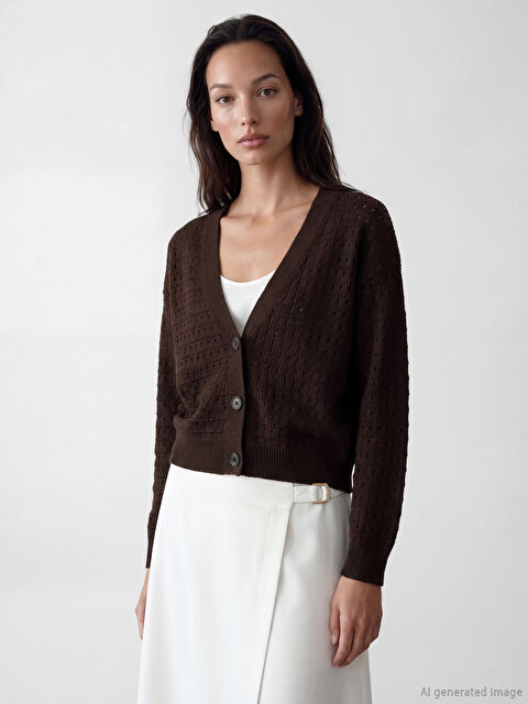 LCW Vision V-Neck Open-Knit Women's Knitwear Cardigan