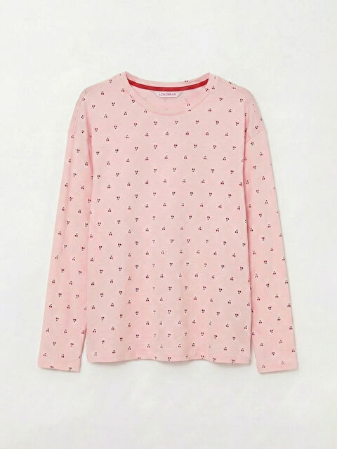 LCW DREAM Bisiklet Yaka Desenli Kadın Pijama Üstü - S6IN04Z8-LT4