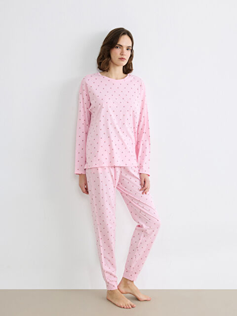 LCW DREAM Bisiklet Yaka Kiraz Desenli Kadın Pijama Takımı - S6IN06Z8-LT4