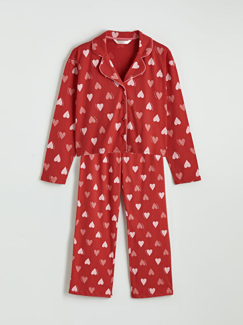 LCW DREAM Gömlek Yaka Kalp Desenli Kadın Pijama Takımı - S6IN09Z8-LTQ