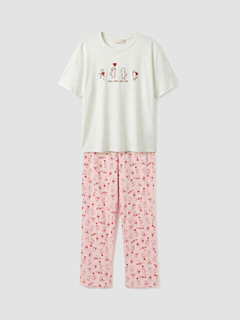 LCW DREAM Bisiklet Yaka Baskılı Kadın Pijama Takım - S6IN12Z8-LT4