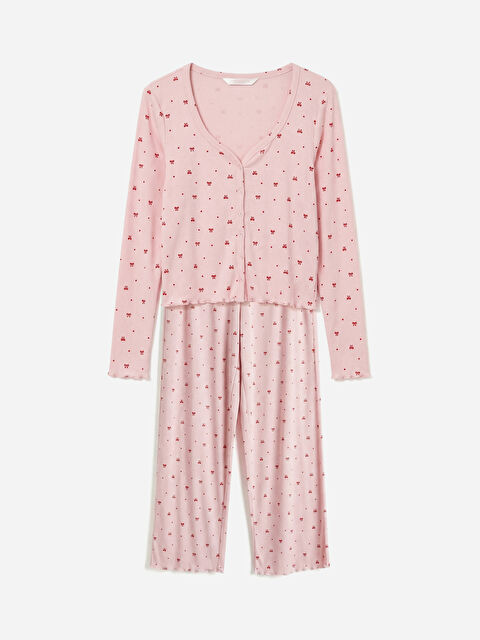 LCW DREAM Kalp Yaka Fiyonk Desenli Kadın Pijama Takım - S6IN29Z8-LT4