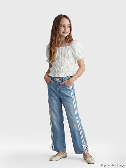 LCW Kids Wideleg Fiyonklu Kız Çocuk Jean Pantolon