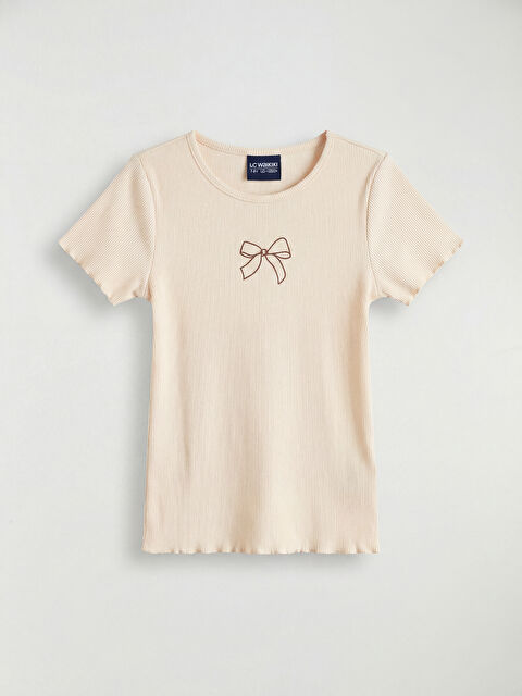 LC WAIKIKI Bisiklet Yaka Fiyonk Baskılı Kız Çocuk Tişört - S6IN41Z4-FET