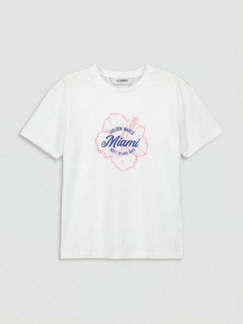 LCW Kids Crew Neck Miami Printed Girls' T-Shirt - S6IN74Z4-FFB