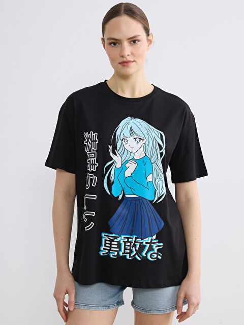 LC WAIKIKI Bisiklet Yaka Baskılı Kadın Tişört - S6IP29Z8-CVL