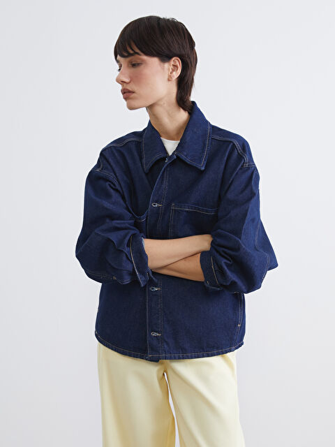 LCW Vision Gömlek Yaka Oversize Kadın Jean Ceket - S6IP97Z8-309