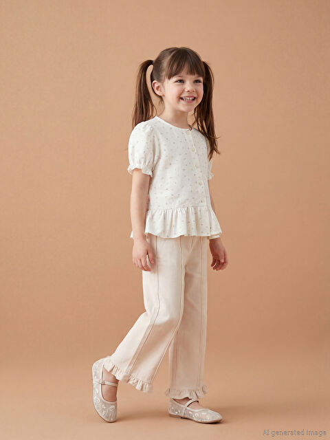 LCW Kids Beli Lastikli Gabardin Kız Çocuk Pantolon - S6IR77Z1-DEE