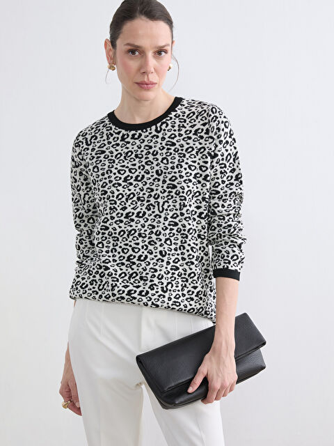 LCW Grace Bisiklet Yaka Leopar Desenli Kadın Triko Kazak - S6IR90Z8-MJQ