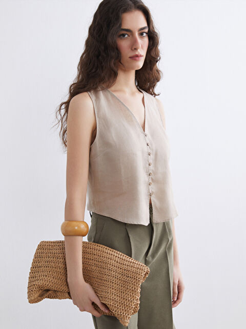 LCW Vision V Yaka Keten Bluz - S6IS95Z8-DFV