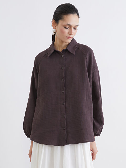LCW Modest Dokulu Oversize Müslin Kadın Gömlek Tunik - S6IT76Z8-HMK