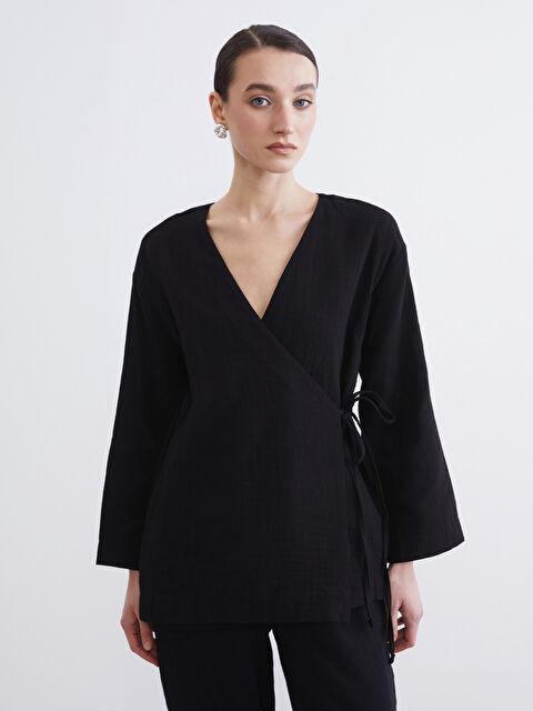 LCW Modest Kruvaze Yaka Kadın Müslin Kimono	 - S6IT85Z8-CVL