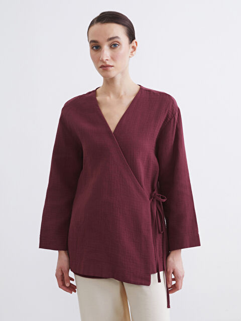 LCW Modest Kruvaze Yaka Kadın Müslin Kimono	 - S6IT85Z8-D1H