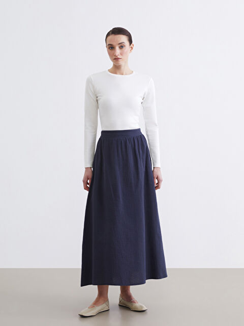 LCW Modest Beli Lastikli Dokulu Kloş Etek	 - S6IT90Z8-ZKF