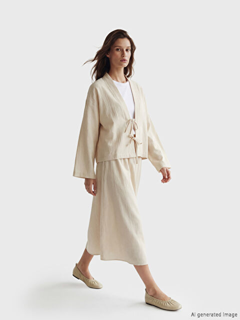 LCW Modest Beli Lastikli Dokulu Kloş Etek