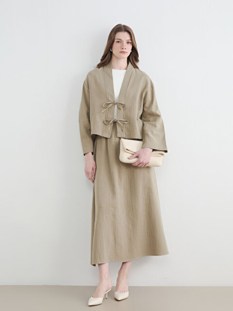 LCW Modest Beli Lastikli Dokulu Kloş Etek - S6IT90Z8-GYP