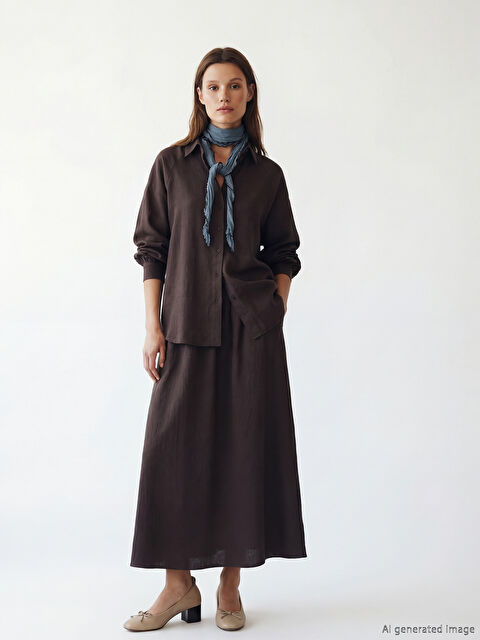 LCW Modest Beli Lastikli Dokulu Kloş Etek	 - S6IT90Z8-V74