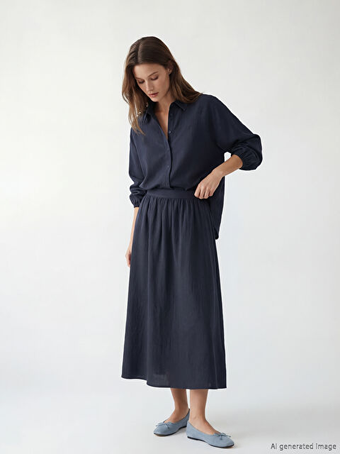 LCW Modest Beli Lastikli Dokulu Kloş Etek	 - S6IT90Z8-ZKF