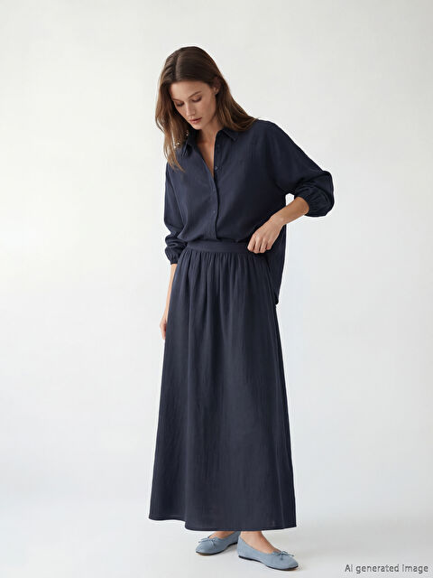 LCW Modest Beli Lastikli Dokulu Kloş Etek	