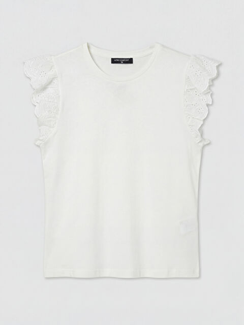 LCW Comfort Bisiklet Yaka Nakışlı Kadın Tişört