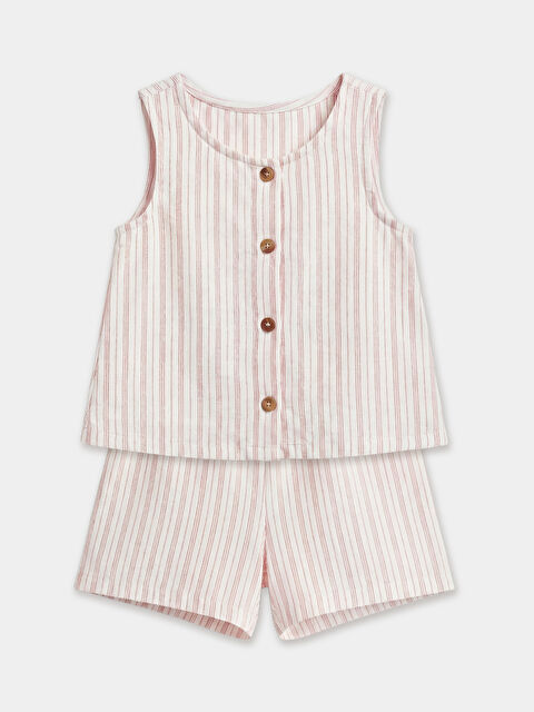LCW Kids Crew Neck Striped Girls' Blouse And Shorts - S6IU51Z1-LFC
