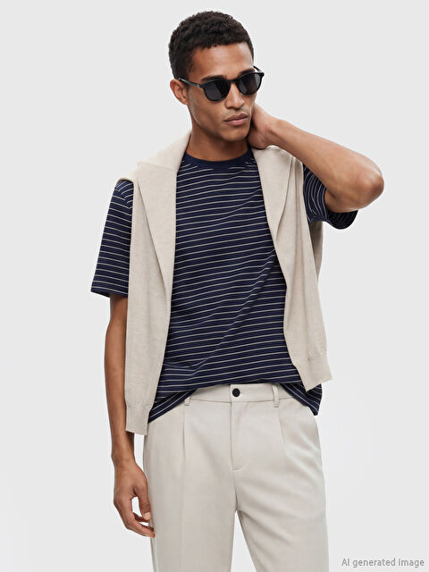 LCW Vision Bisiklet Yaka Çizgili Erkek Tişört - S6IV19Z8-LGS