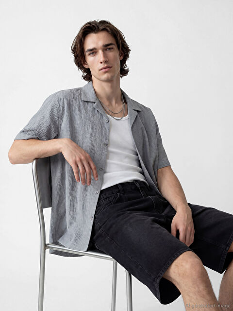 XSIDE Loose Fit Gofre Kısa Kollu Erkek Gömlek