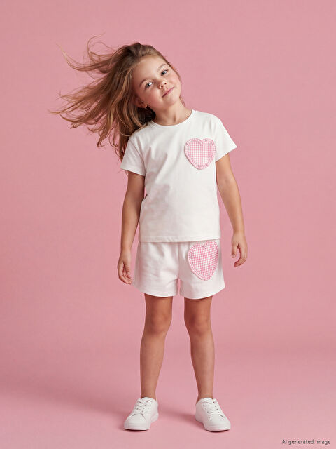 LCW Kids серпімді белді жүрек бедерлі қыздарға арналған шолақ шалбар