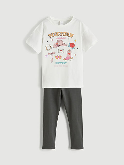 LCW ECO Baskılı Kız Çocuk Penye Tayt ve Tişört - S6J002Z1-R9J