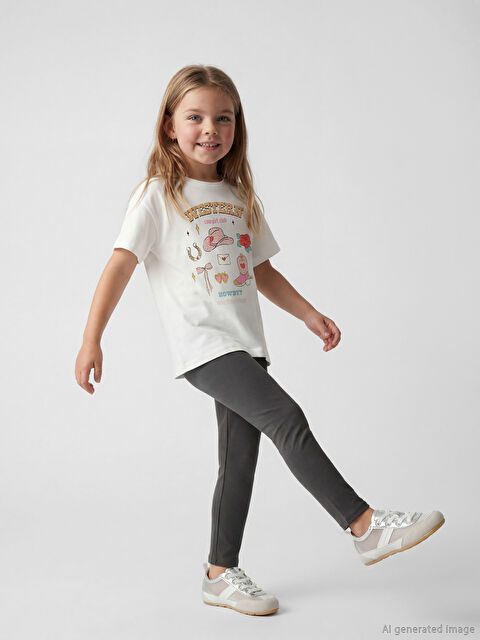 LC WAIKIKI Baskılı Kız Çocuk Penye Tayt ve Tişört