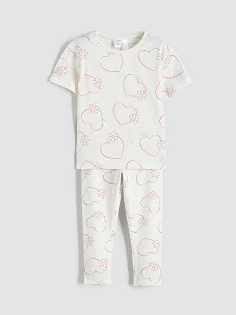 LCW ECO Kalp Baskılı Kız Çocuk Tişört ve Tayt - S6J027Z1-LRB