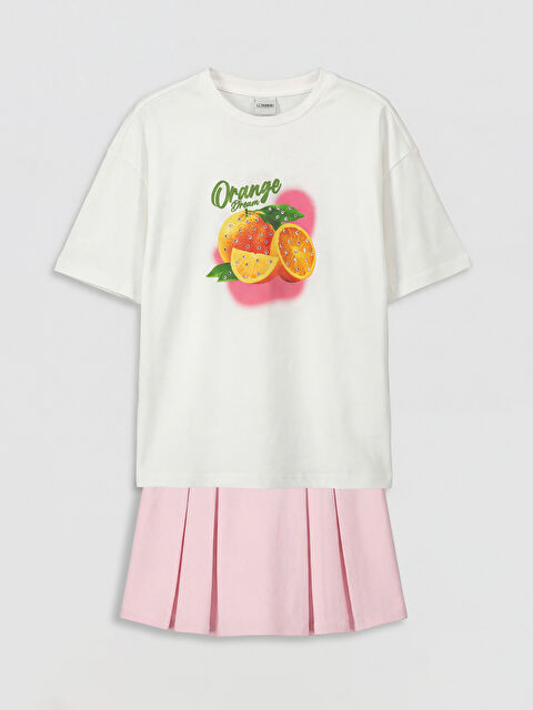 LCW Kids Baskılı Kız Çocuk Tişört ve Şort Etek - S6J070Z4-003