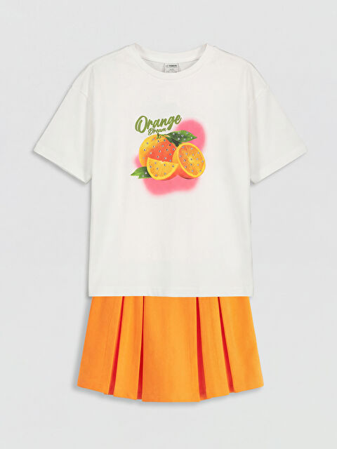 LCW Kids Baskılı Kız Çocuk Tişört ve Şort Etek - S6J070Z4-R9J