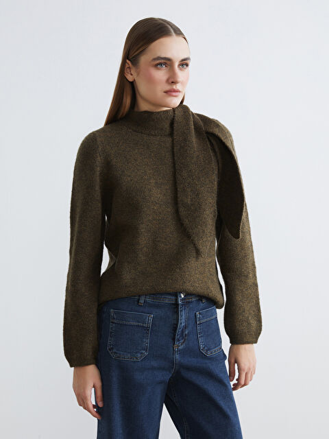 LCWAIKIKI Classic Balıkçı Yaka Bağlama Detaylı Kadın Triko Kazak - S6J155Z8-10O