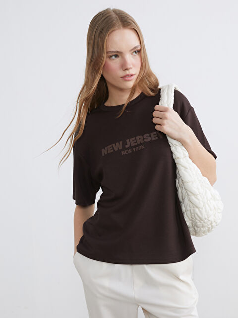 XSIDE Bisiklet Yaka New Jersey Baskılı Kadın Tişört - S6J176Z8-1VF