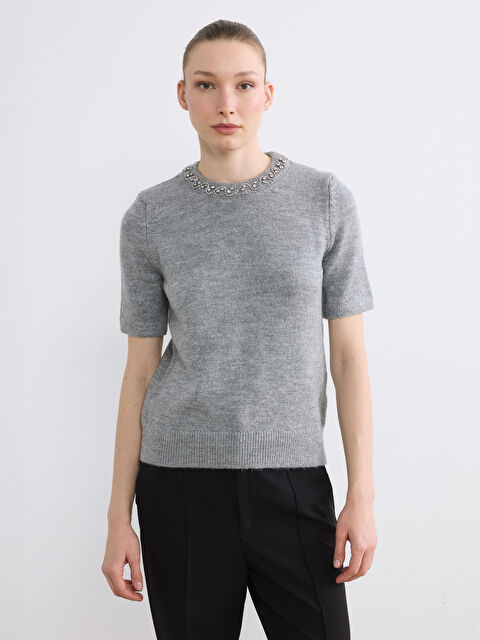 LCW EVERYDAY Bisiklet Yaka Taşlı Kadın Triko Kazak - S6J204Z8-CT3